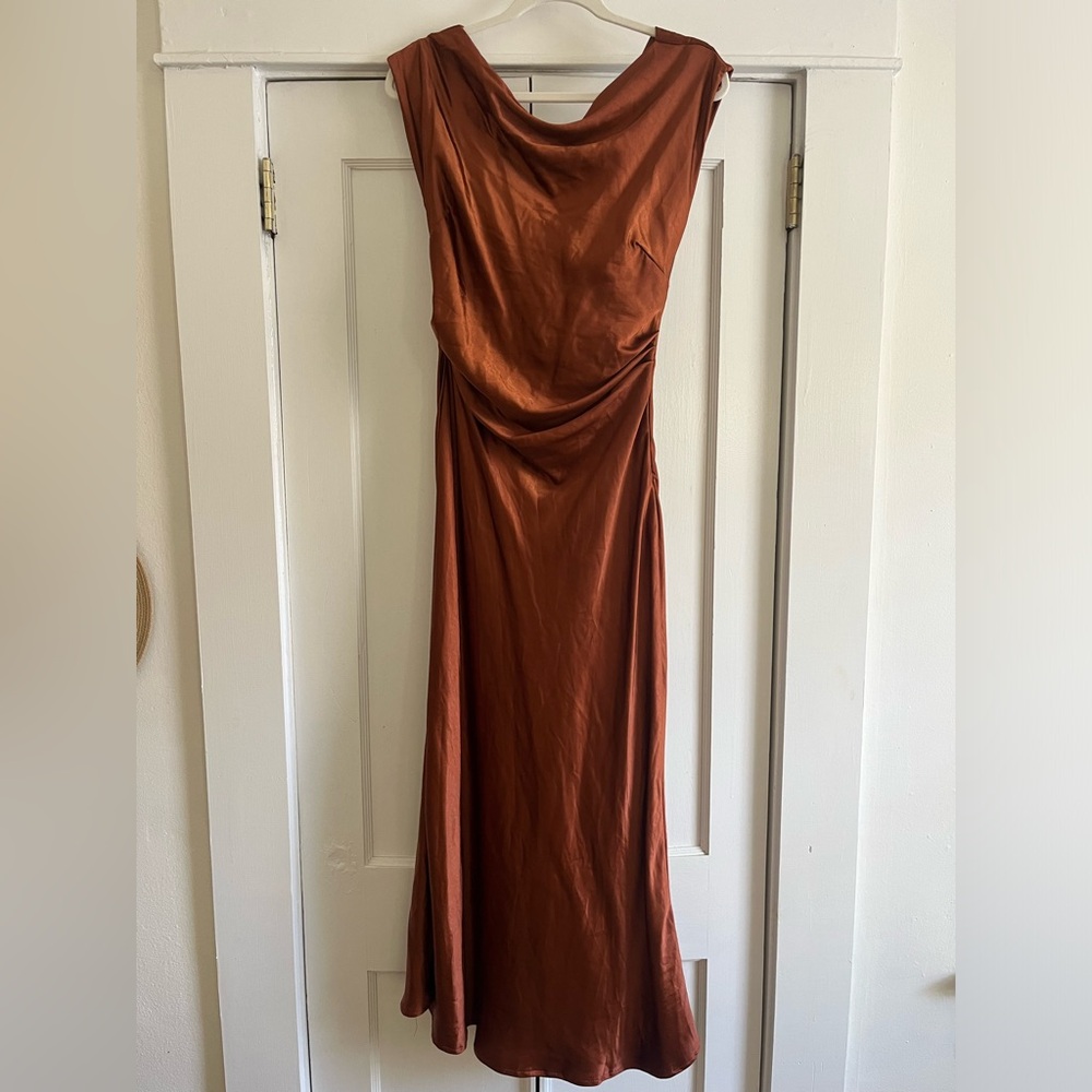 Silk Brown / Copper Midi Dress.